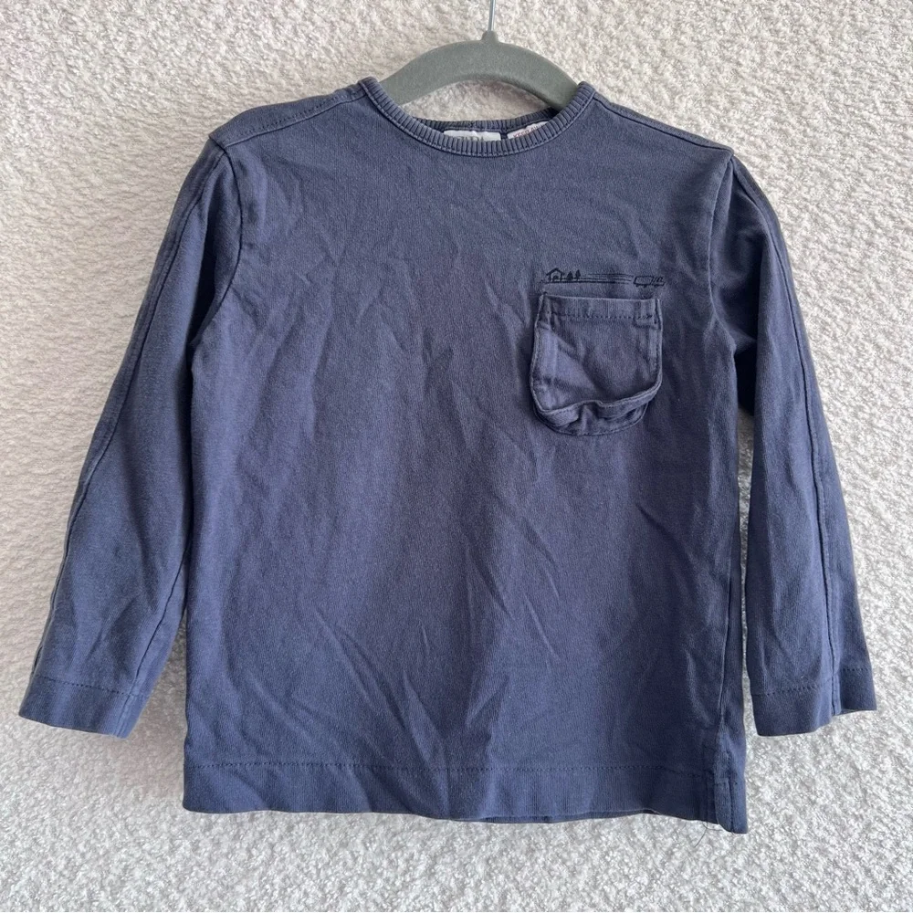 Zara Toddler Long Sleeve‎ Blue Shirt Front Pocket Size 2-3 Years